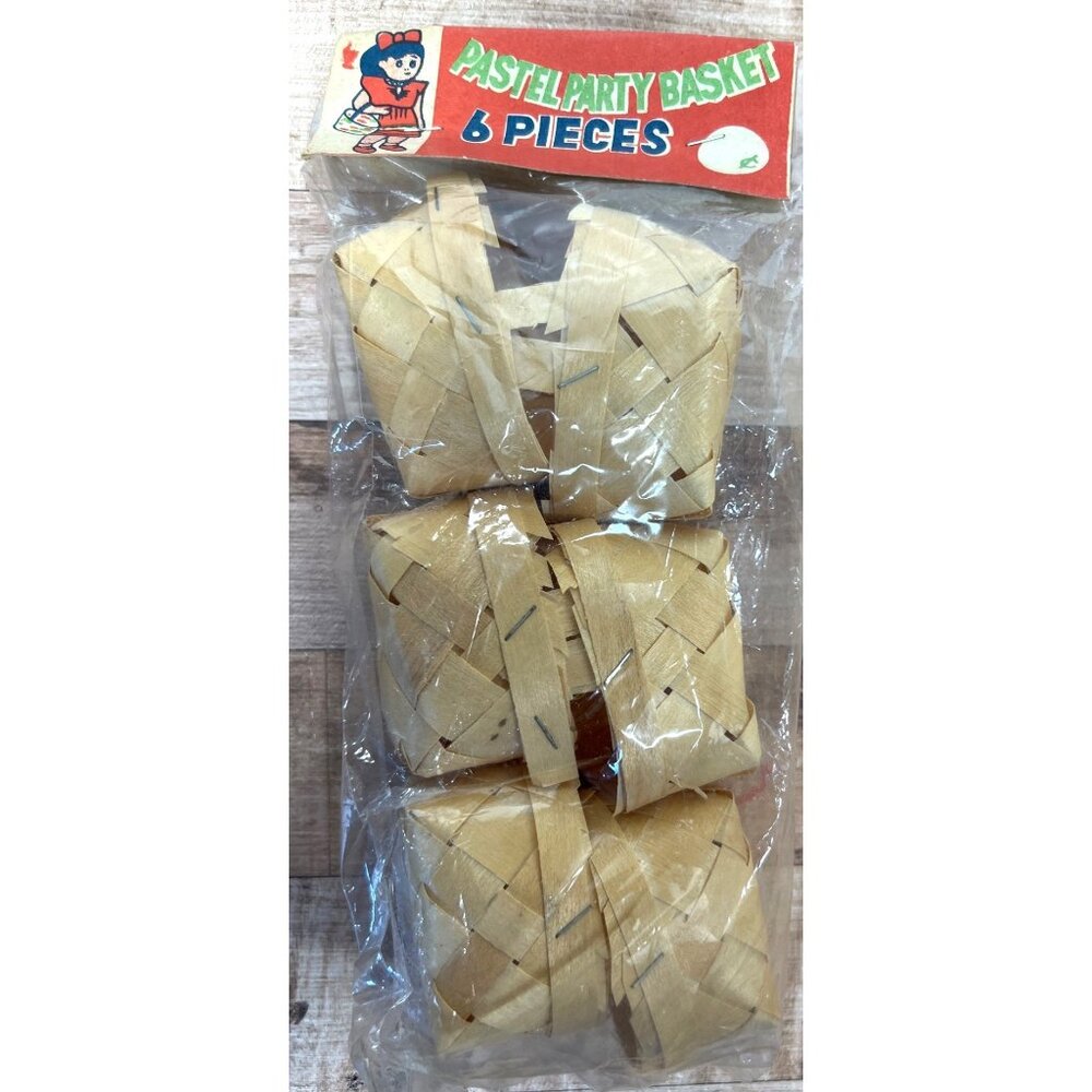Vintage Party Basket Set Woven Wooden 6 Piece Craft Supplies